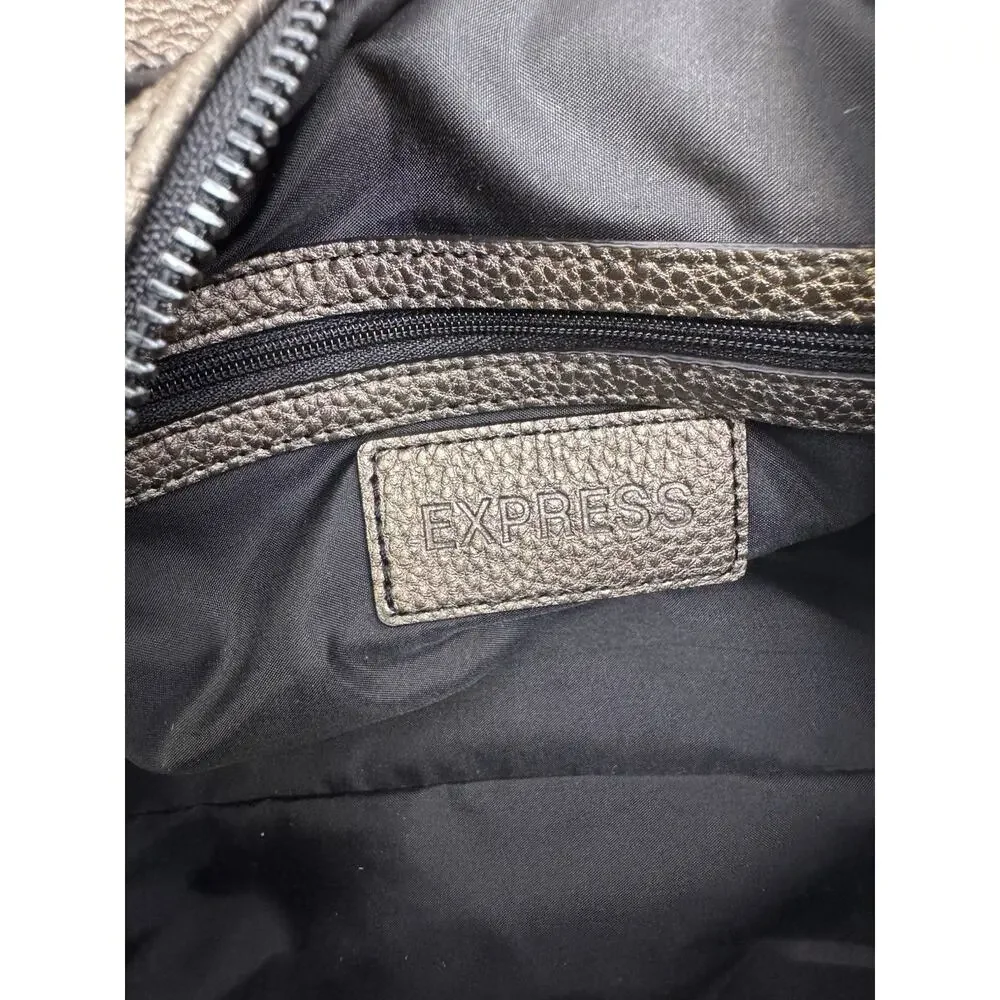 Express Gunmetal Metallic Pebbled Faux Leather Crossbody Handbag NWT Zip Pockets